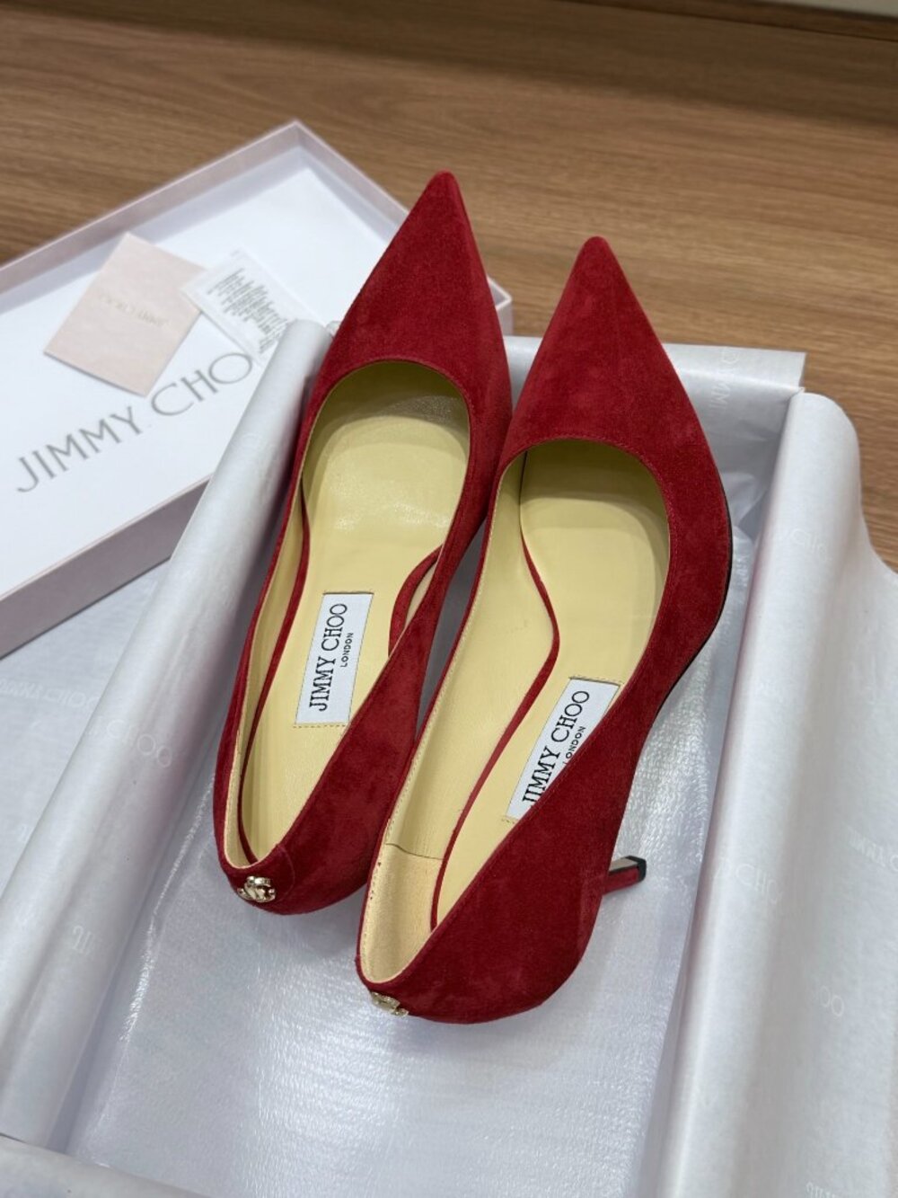 Jimmy Choo Red Suede Pointed Toe Pumps Heels Size 38 New - Picture 2 of 6